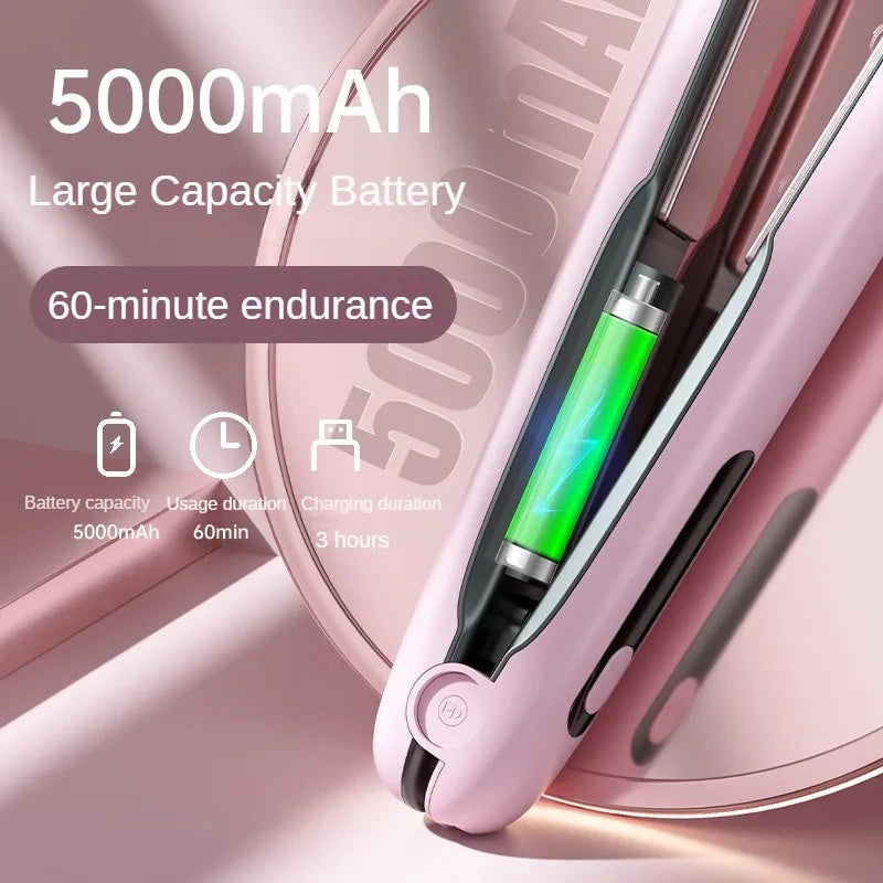 Wireless Hair Straightener Flat Iron Mini 2 IN 1 Roller USB 5000mAh Max 200 Degree Portable Cordless Curler 4 Levels Dry And Wet Uses - 𝓢𝓱𝓸𝓹𝓵𝓮𝓬𝔂