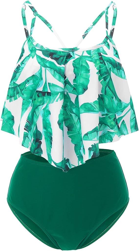 New Style Swimsuit Double Layer Lotus Leaf Tropical Rain Forest High Waist Split Swimsuit - 𝓢𝓱𝓸𝓹𝓵𝓮𝓬𝔂