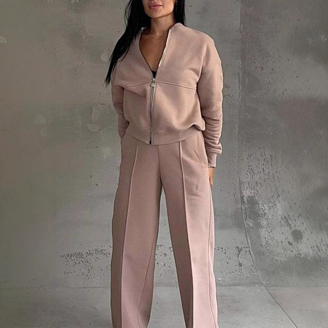Women's Sports Suits Zipper Jacket And Wide Leg Pants Two-piece Set - 𝓢𝓱𝓸𝓹𝓵𝓮𝓬𝔂