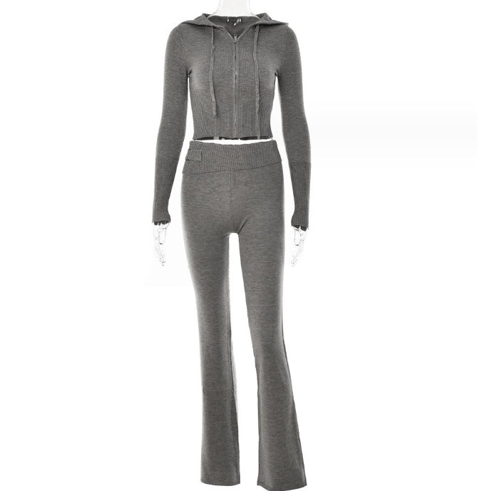 Hoodie Suit Women Leisure Sexy Zip Long Sleeve Sweater And High Waist Long Pants Set - 𝓢𝓱𝓸𝓹𝓵𝓮𝓬𝔂