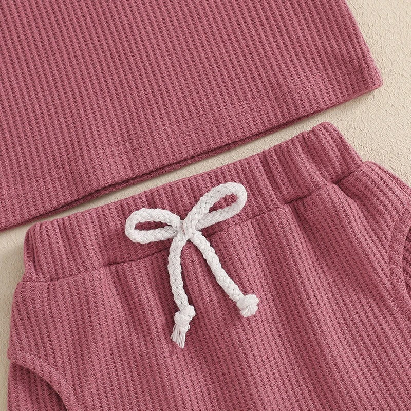 Girls Fashion Letter I Embroidery Waffle Suit - 𝓢𝓱𝓸𝓹𝓵𝓮𝓬𝔂