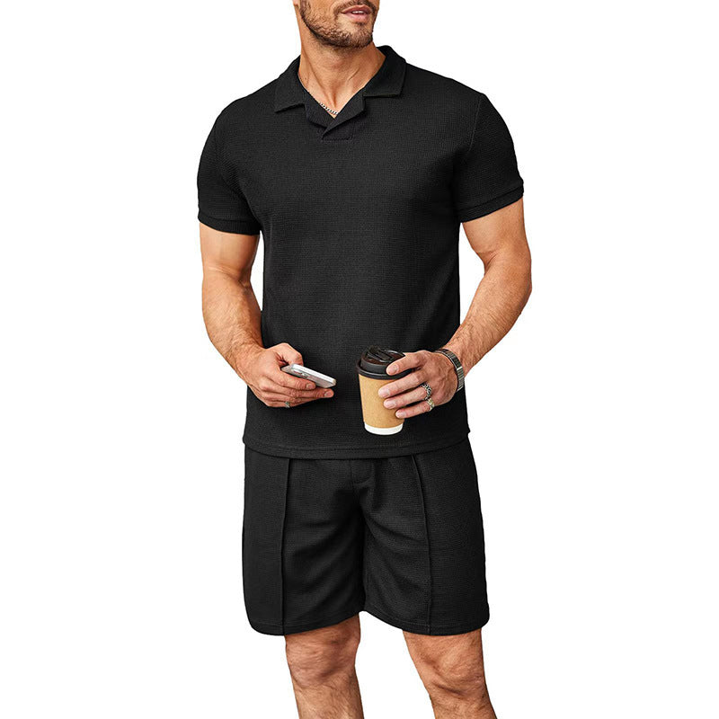 Summer New Waffle V-neck Polo Shirt Men's Suit - 𝓢𝓱𝓸𝓹𝓵𝓮𝓬𝔂