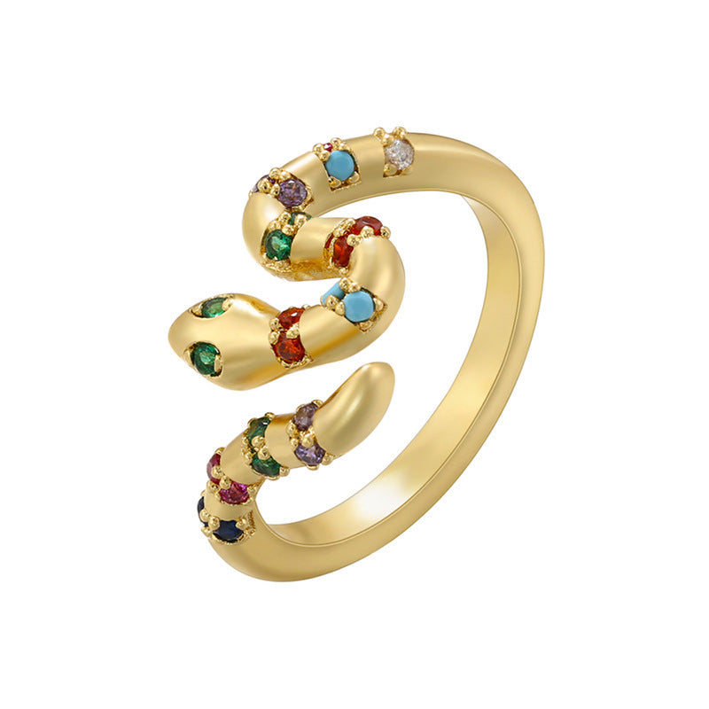 Micro Inlay Colorful Crystals Snake Ring - 𝓢𝓱𝓸𝓹𝓵𝓮𝓬𝔂