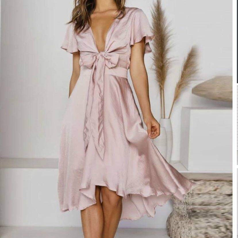 V-neck Temperament Irregular Lace-up Dress - 𝓢𝓱𝓸𝓹𝓵𝓮𝓬𝔂