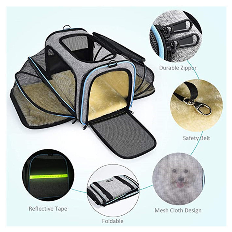 Carrier For Cat Pet Airline Approved Expandable Foldable Soft Dog Carrier Opened Doors Reflective Tapes Cat Travel Bag - 𝓢𝓱𝓸𝓹𝓵𝓮𝓬𝔂