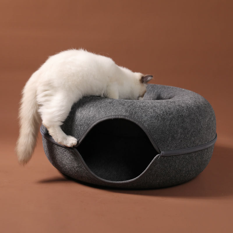 Four Seasons Available Cat Nest Round Woolen Felt Pet Dual-use Cat Nest Tunnel Interactive Training Toy Grey Felt Cat Nest - 𝓢𝓱𝓸𝓹𝓵𝓮𝓬𝔂