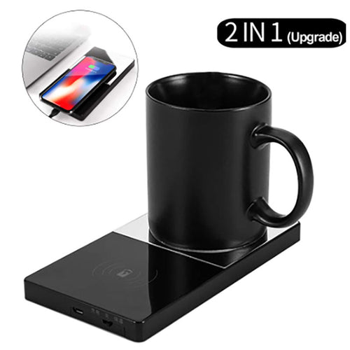 2 In 1 Heating Mug Cup Warmer Electric Wireless Charger For Home Office Coffee Milk - 𝓢𝓱𝓸𝓹𝓵𝓮𝓬𝔂