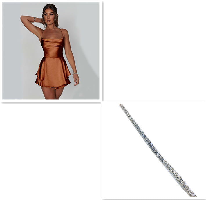 Sexy Suspender Skirt For Women Elegant Slim Strap Satin Backless Lace Up A-Line Short Dress Lady - 𝓢𝓱𝓸𝓹𝓵𝓮𝓬𝔂