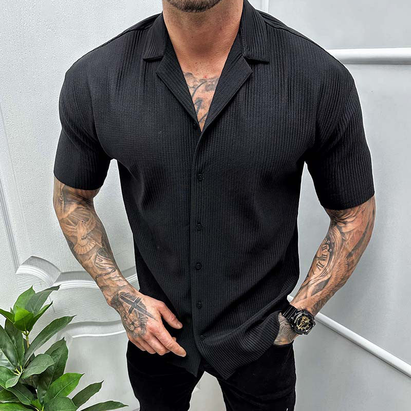 Men's Cardigan Solid Color Short Sleeve Shirt - 𝓢𝓱𝓸𝓹𝓵𝓮𝓬𝔂