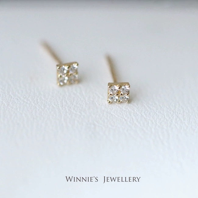 Simple Sterling Silver Plated Gold Inlaid Carbink Mini Square Stud Earrings All-matching Twin - 𝓢𝓱𝓸𝓹𝓵𝓮𝓬𝔂
