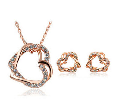 Yiwu Fashion Jewelry Factory Jewelry Customized Double Diamond Heart Necklace Earring Set - 𝓢𝓱𝓸𝓹𝓵𝓮𝓬𝔂
