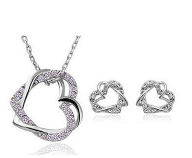 Yiwu Fashion Jewelry Factory Jewelry Customized Double Diamond Heart Necklace Earring Set - 𝓢𝓱𝓸𝓹𝓵𝓮𝓬𝔂