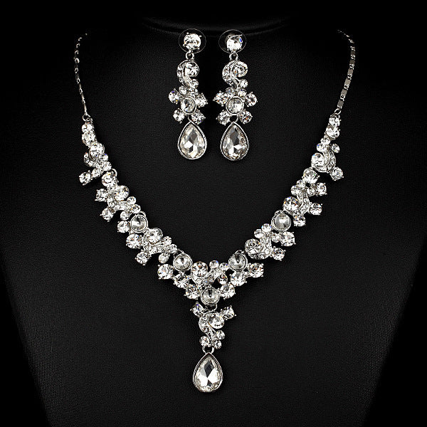 Western Wedding Photography Wedding Bride Necklace Earrings Simple Two Piece Suite Imported Transparent Diamond Jewelry - 𝓢𝓱𝓸𝓹𝓵𝓮𝓬𝔂
