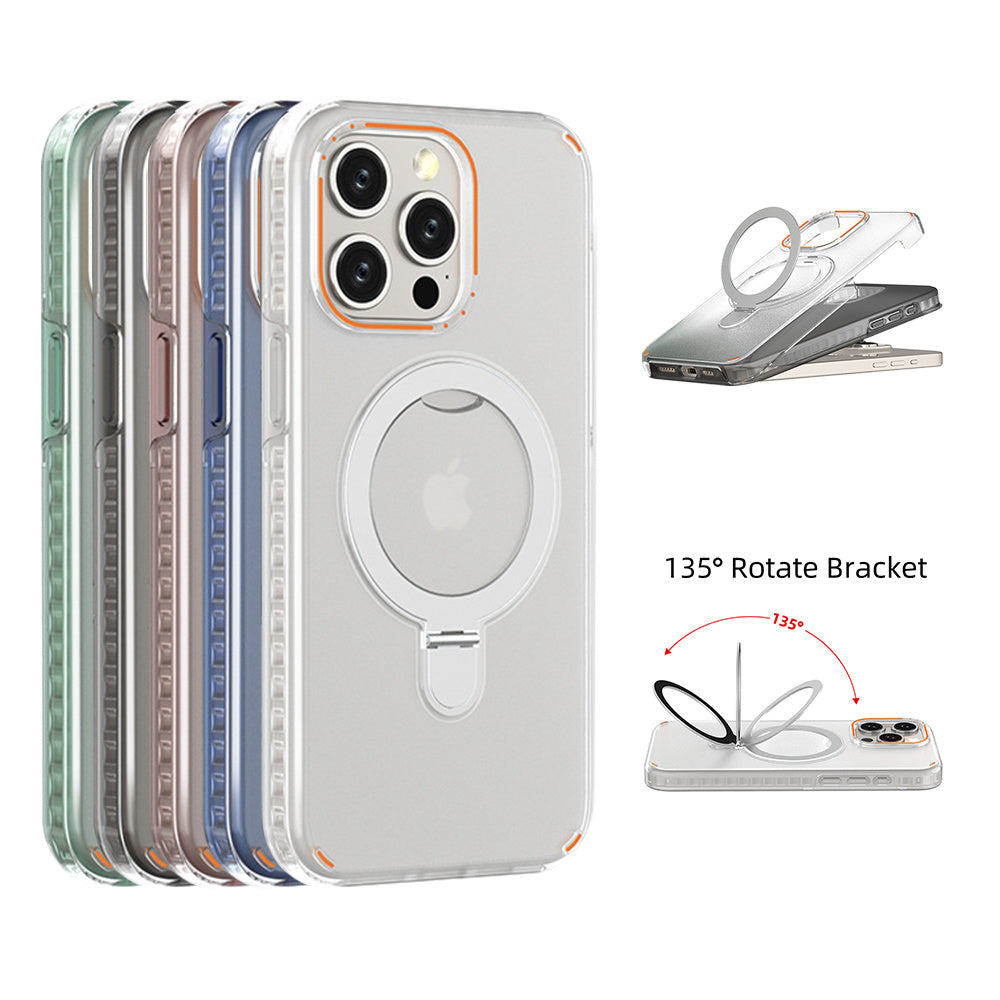 New Colorful Magnetic Bracket Phone Case With Holder Stand Cover For Magesafe Magnetic Transparent Wireless Charge Case For Phone - 𝓢𝓱𝓸𝓹𝓵𝓮𝓬𝔂