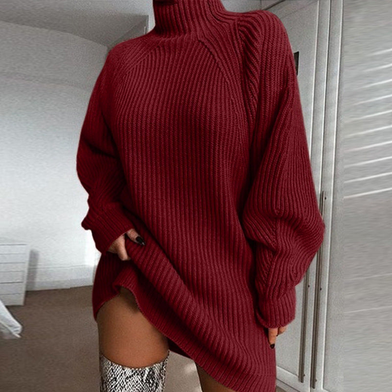 Solid Turtleneck Long Sweater Winter Warm Women Sweater Dress - 𝓢𝓱𝓸𝓹𝓵𝓮𝓬𝔂