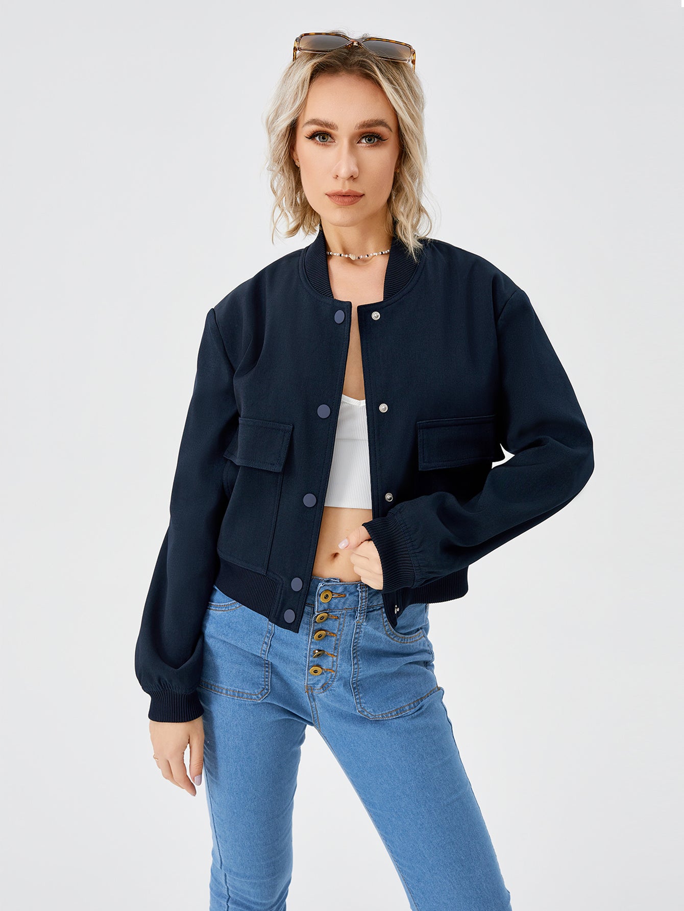 Women's Lightweight Cropped Bomber Jacket Casual Long Sleeve Varsity Jacket With Pocket Fashion Y2k Jacket Streetwear - 𝓢𝓱𝓸𝓹𝓵𝓮𝓬𝔂