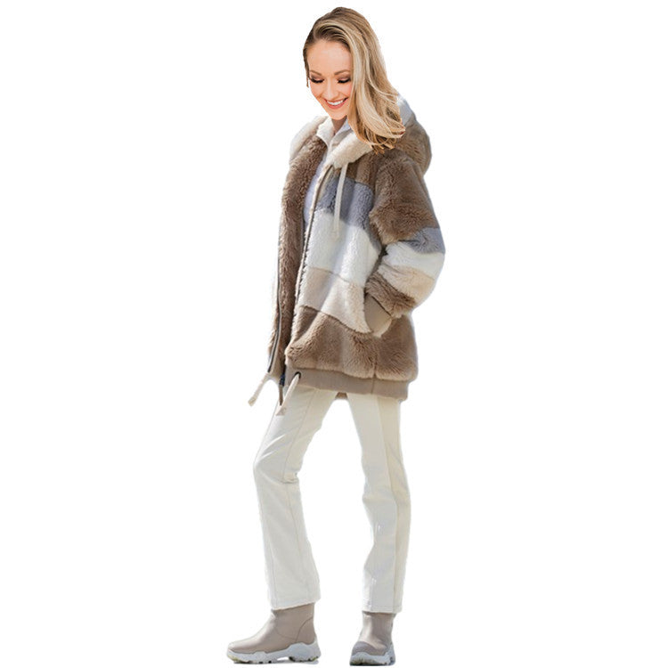 Women's Loose Plush Multicolor Hooded Jacket - 𝓢𝓱𝓸𝓹𝓵𝓮𝓬𝔂