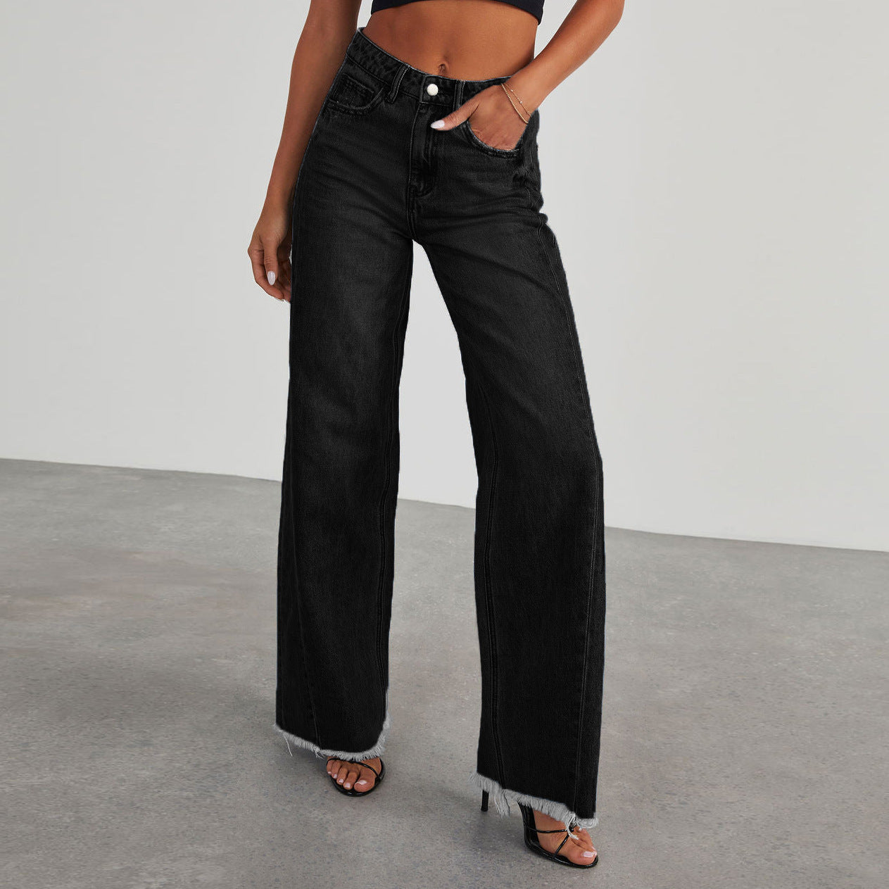 Fashion High Waist Jeans With Pockets Comfortable Slim Fit Straight Wide-leg Pants Womens Clothing - 𝓢𝓱𝓸𝓹𝓵𝓮𝓬𝔂