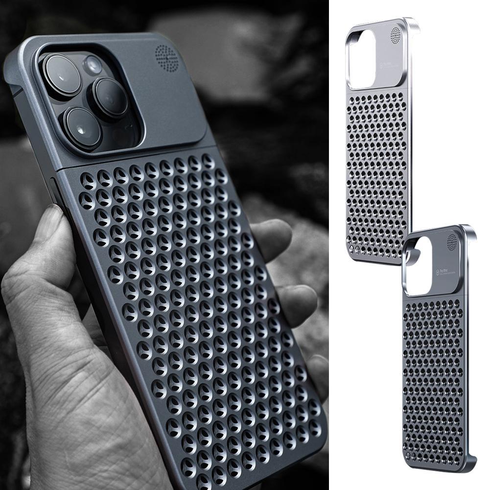 Aluminum Alloy Phone Case For 14 13 Pro Max Plus Hollow Heat Dissipation Anti-fall Full Body Shockproof Phone Cove - 𝓢𝓱𝓸𝓹𝓵𝓮𝓬𝔂
