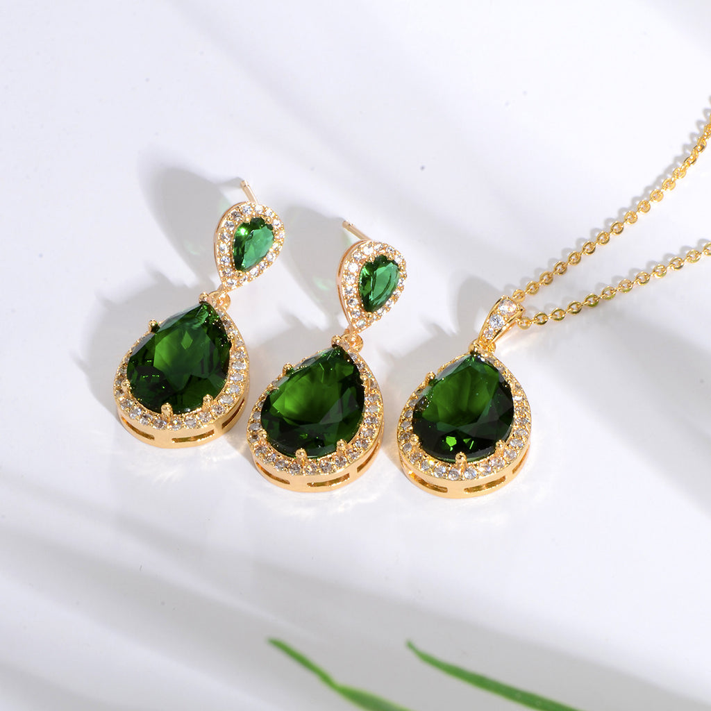 Bright Big Zircon Water Drops Necklace Eardrops Suit Bride Wedding Jewelry Simple Graceful - 𝓢𝓱𝓸𝓹𝓵𝓮𝓬𝔂