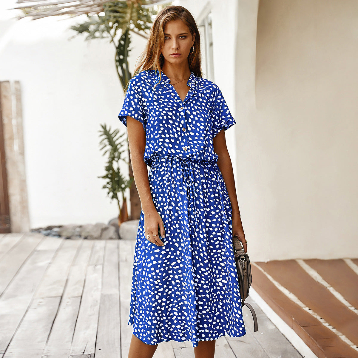 Women's Wave Point Short Sleeve Dress Shirt Collar Skirt - 𝓢𝓱𝓸𝓹𝓵𝓮𝓬𝔂