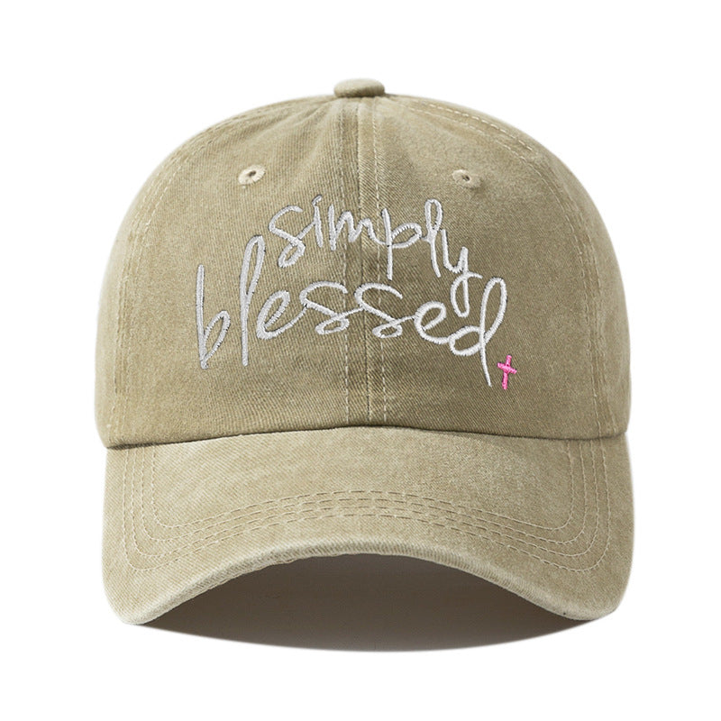 Simply Blessed Wide Brim Sunshade Washed Embroidered English Letter Baseball Cap - 𝓢𝓱𝓸𝓹𝓵𝓮𝓬𝔂