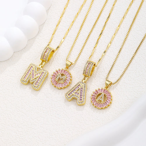 26 Letter Pendant Necklace Copper Inlaid Zirconium Plated Real Gold