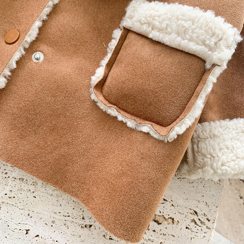 Girls' Fashion Simple Lambswool Jacket Top - 𝓢𝓱𝓸𝓹𝓵𝓮𝓬𝔂