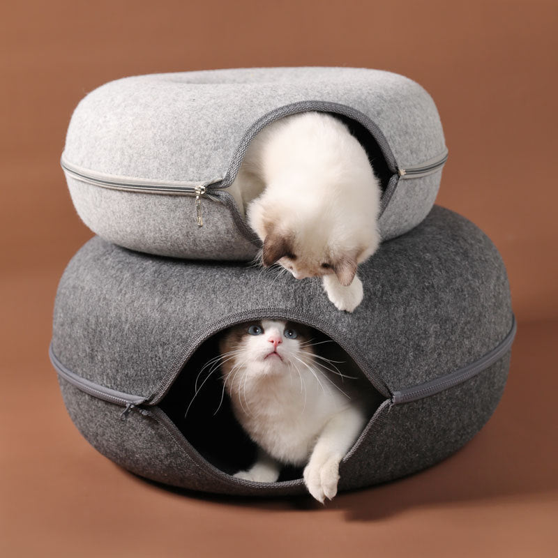 Four Seasons Available Cat Nest Round Woolen Felt Pet Dual-use Cat Nest Tunnel Interactive Training Toy Grey Felt Cat Nest - 𝓢𝓱𝓸𝓹𝓵𝓮𝓬𝔂