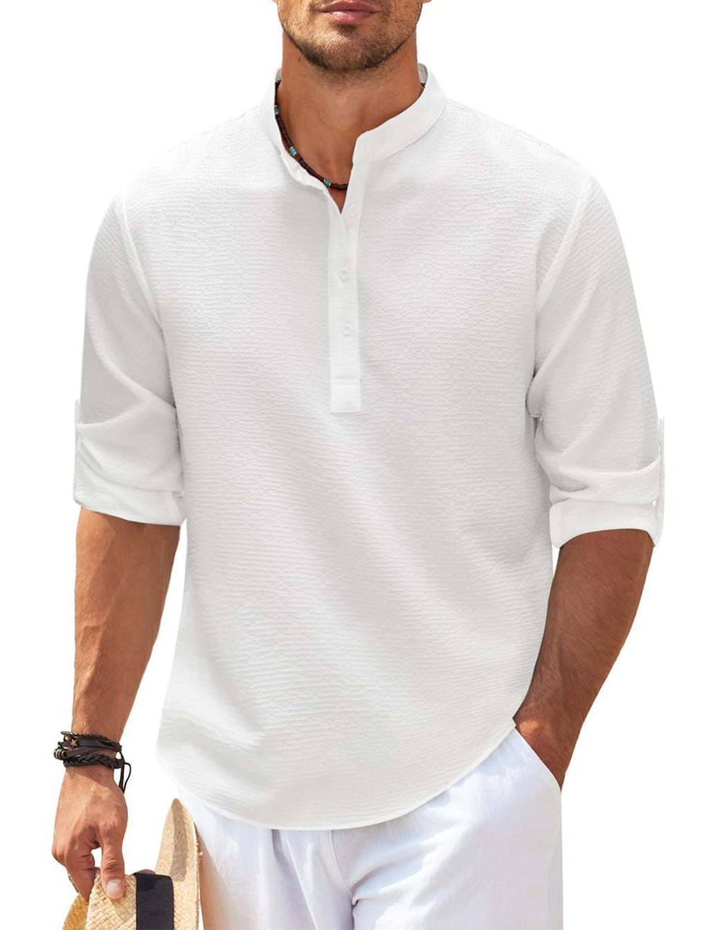 Men's Casual Shirt  Long Sleeve Stand Collar Solid Color Shirt Mens Clothing - 𝓢𝓱𝓸𝓹𝓵𝓮𝓬𝔂