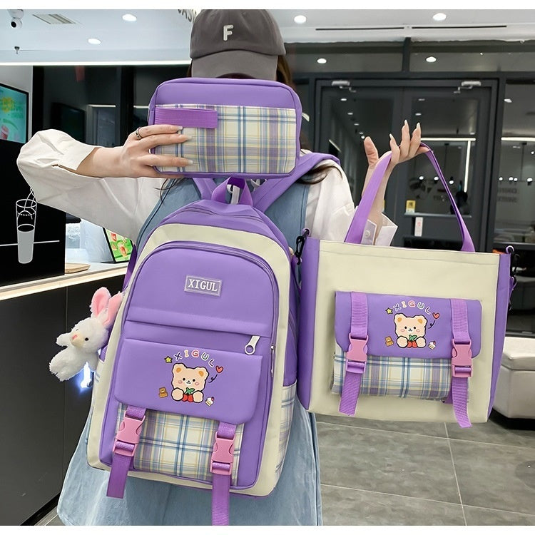 Large Capacity High School Plaid Three-piece Set Junior High School Student Elementary School Studebt Backpack - 𝓢𝓱𝓸𝓹𝓵𝓮𝓬𝔂