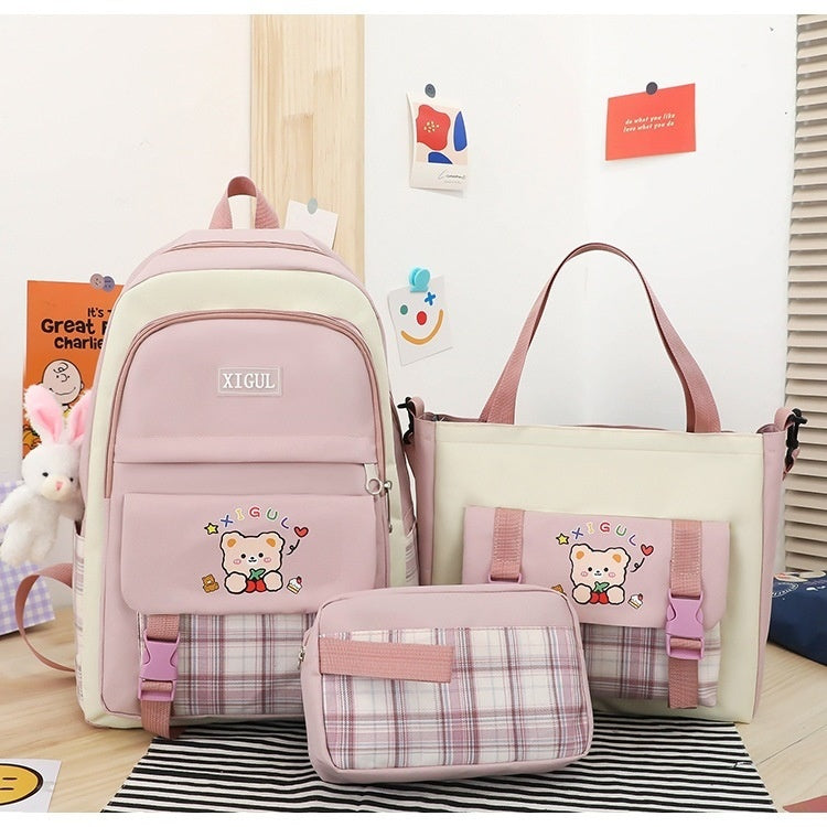 Large Capacity High School Plaid Three-piece Set Junior High School Student Elementary School Studebt Backpack - 𝓢𝓱𝓸𝓹𝓵𝓮𝓬𝔂