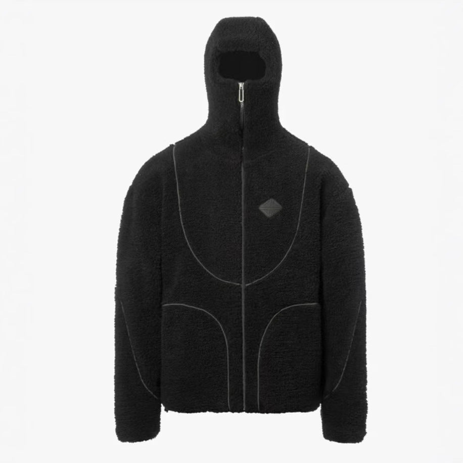 Men's Fashion Lamb Wool Hooded Zipper Coat Sweatshirt Patchwork Line Design Male Tops Casual - 𝓢𝓱𝓸𝓹𝓵𝓮𝓬𝔂