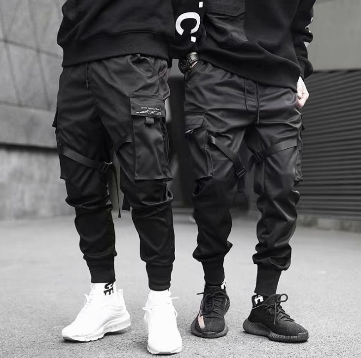 Ribbons Harem Joggers Men Cargo Pants Streetwear Hip Hop Casual Pockets Cotton Track Pants - 𝓢𝓱𝓸𝓹𝓵𝓮𝓬𝔂