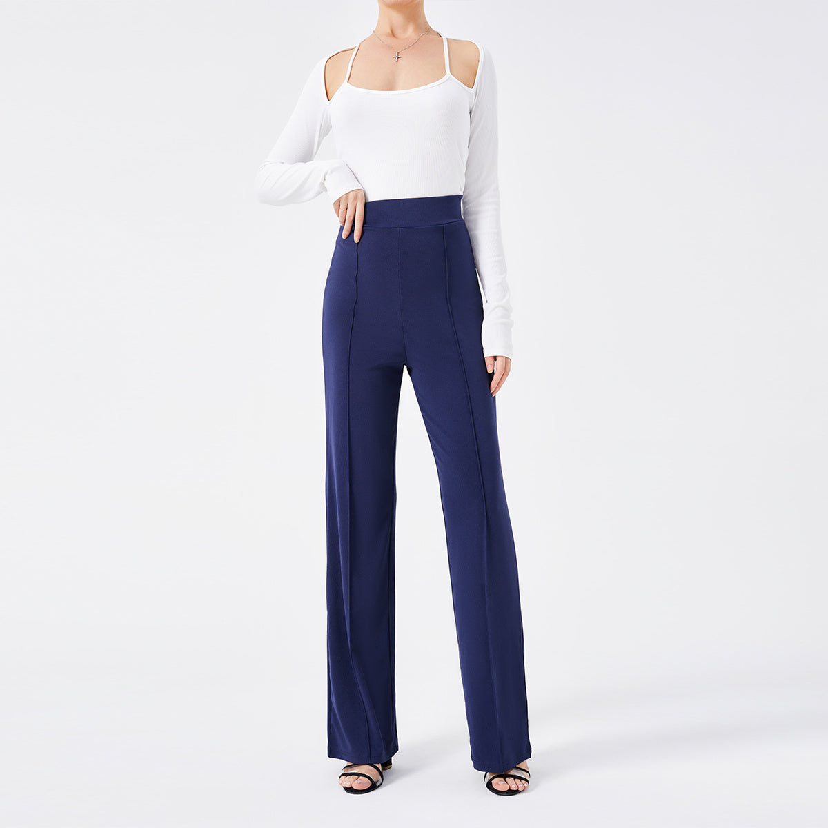 Solid Color Casual Pants Slim, High-waisted Bell Bottoms - 𝓢𝓱𝓸𝓹𝓵𝓮𝓬𝔂