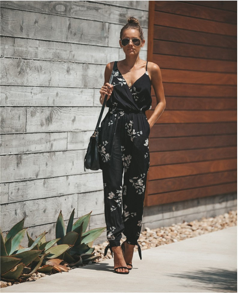 Women's Jumpsuit Flowers Print Spaghetti Strap Romper - 𝓢𝓱𝓸𝓹𝓵𝓮𝓬𝔂