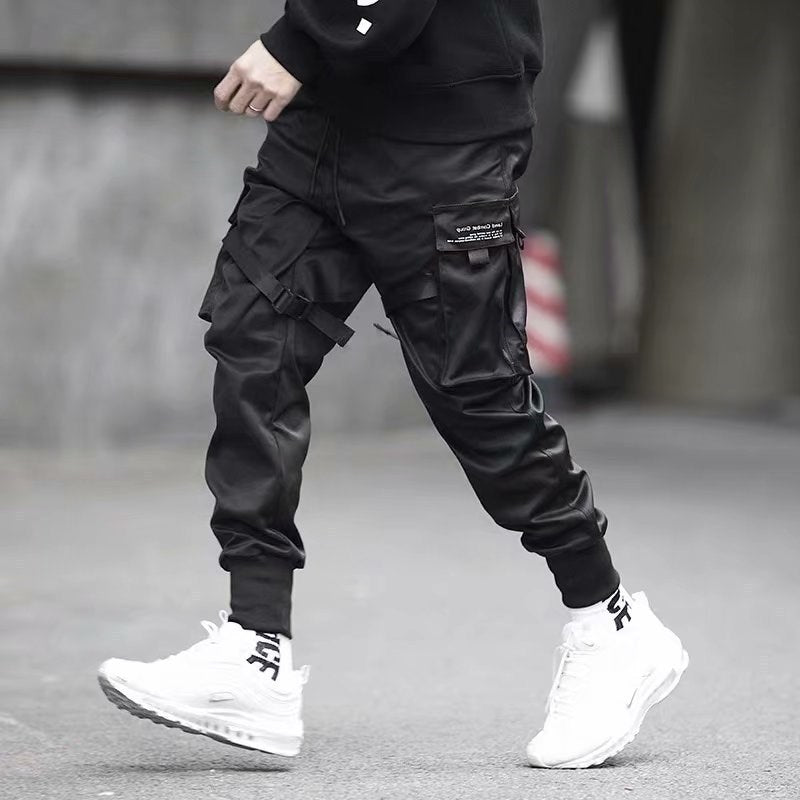 Ribbons Harem Joggers Men Cargo Pants Streetwear Hip Hop Casual Pockets Cotton Track Pants - 𝓢𝓱𝓸𝓹𝓵𝓮𝓬𝔂