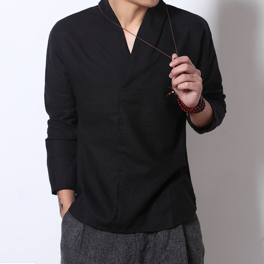 Men's Long-sleeved Shirt Retro Linen Chinese Style - 𝓢𝓱𝓸𝓹𝓵𝓮𝓬𝔂