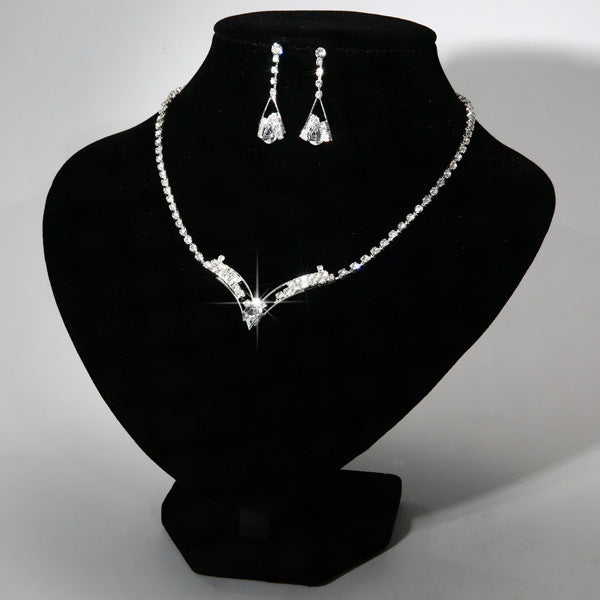 Fashion Korean water drop, bride necklace, earring set, silver plated wedding jewelry 2 sets - 𝓢𝓱𝓸𝓹𝓵𝓮𝓬𝔂