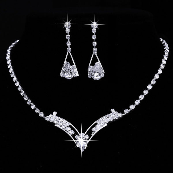 Fashion Korean water drop, bride necklace, earring set, silver plated wedding jewelry 2 sets - 𝓢𝓱𝓸𝓹𝓵𝓮𝓬𝔂