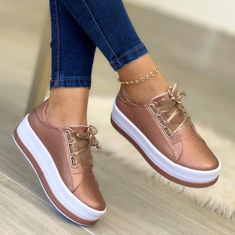 Fashion Flats Sneakers Women Ribbon Lace-up Platform Shoes - 𝓢𝓱𝓸𝓹𝓵𝓮𝓬𝔂