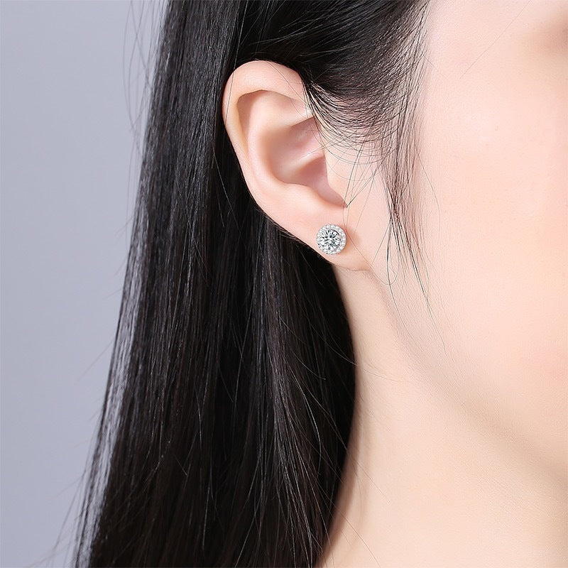 S925 Sterling Silver Genuine Goods Moissanite Round Bag Stud Earrings Simple Graceful - 𝓢𝓱𝓸𝓹𝓵𝓮𝓬𝔂