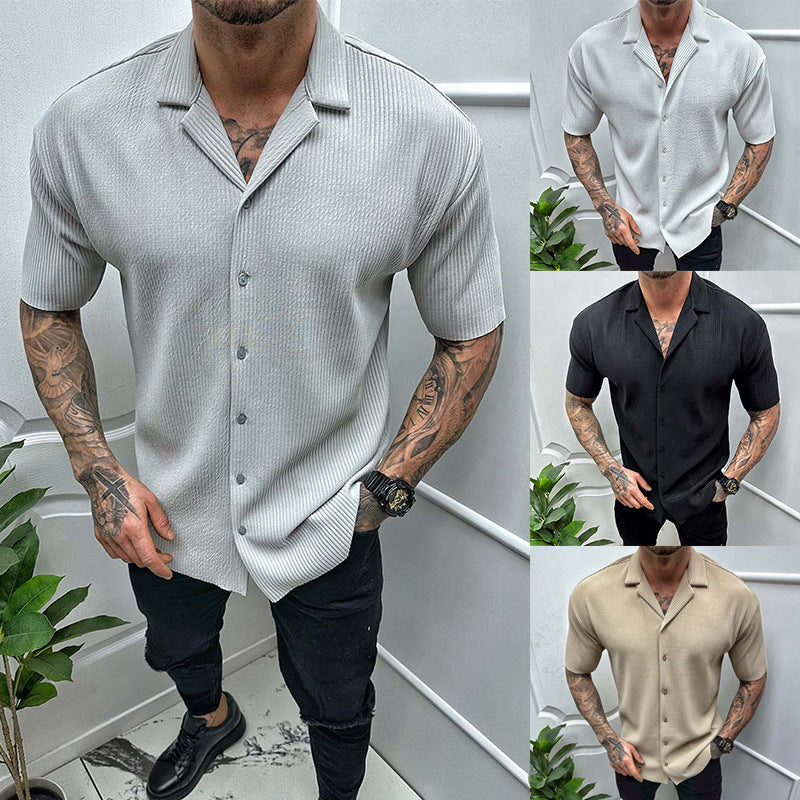 Men's Cardigan Solid Color Short Sleeve Shirt - 𝓢𝓱𝓸𝓹𝓵𝓮𝓬𝔂