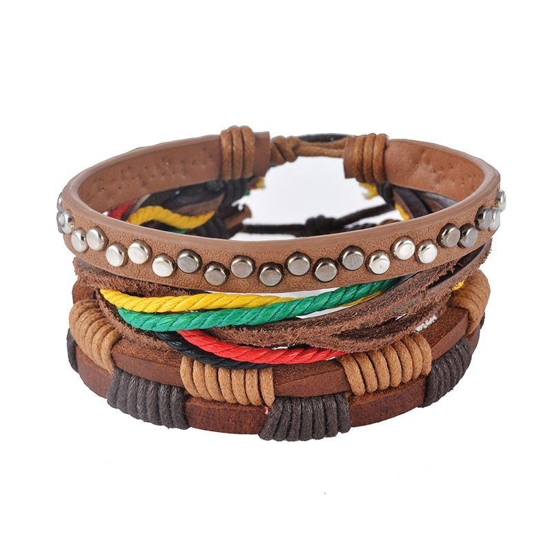 Leather Bracelet Men Multilayer Bead Bracelet Punk Wrap Bracelets for Women Vintage punk Men Jewelry - 𝓢𝓱𝓸𝓹𝓵𝓮𝓬𝔂