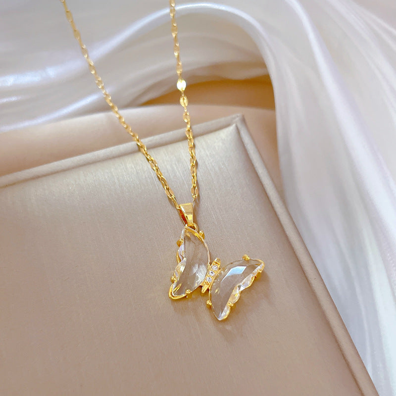 European And American Ins Crystal Zircon Butterfly Pendant Necklace - 𝓢𝓱𝓸𝓹𝓵𝓮𝓬𝔂