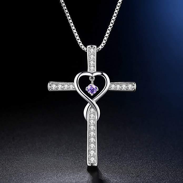 Infinity Love God We Trust Christian Cross Birthstone Crystal Pendant Necklace Colour Gems Zircon Heart Necklace Women Jewelry - 𝓢𝓱𝓸𝓹𝓵𝓮𝓬𝔂