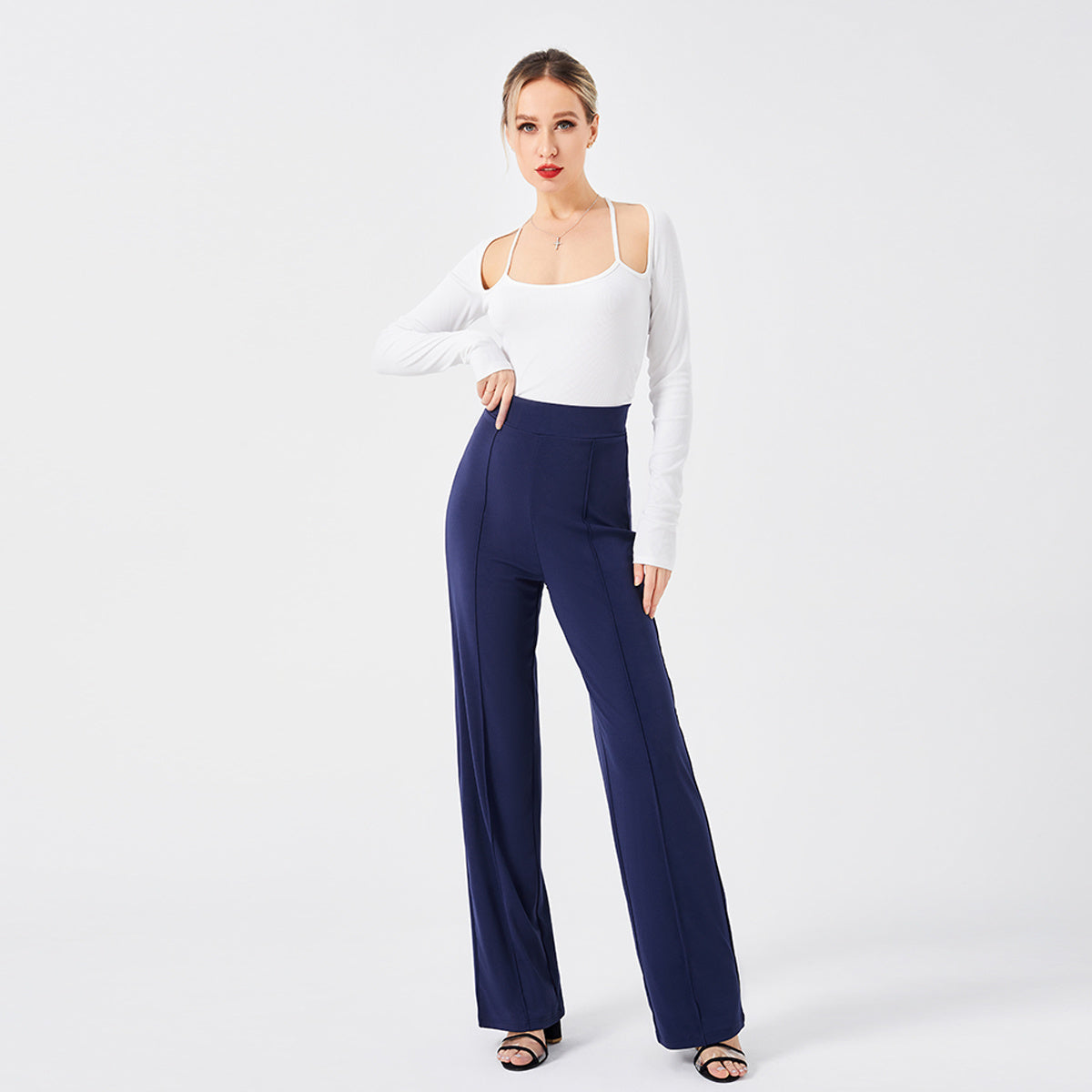 Solid Color Casual Pants Slim, High-waisted Bell Bottoms - 𝓢𝓱𝓸𝓹𝓵𝓮𝓬𝔂