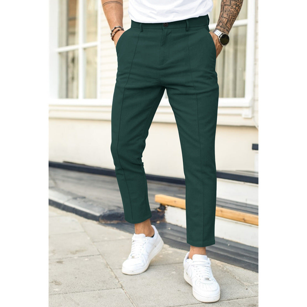 Men's Double Fold Line Solid Color Casual Suit Pants - 𝓢𝓱𝓸𝓹𝓵𝓮𝓬𝔂