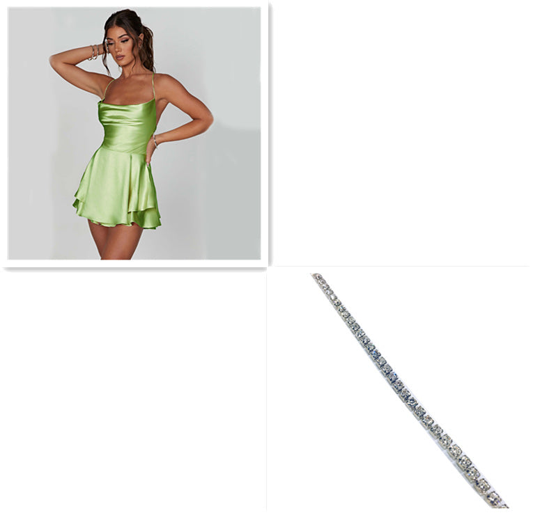 Sexy Suspender Skirt For Women Elegant Slim Strap Satin Backless Lace Up A-Line Short Dress Lady - 𝓢𝓱𝓸𝓹𝓵𝓮𝓬𝔂