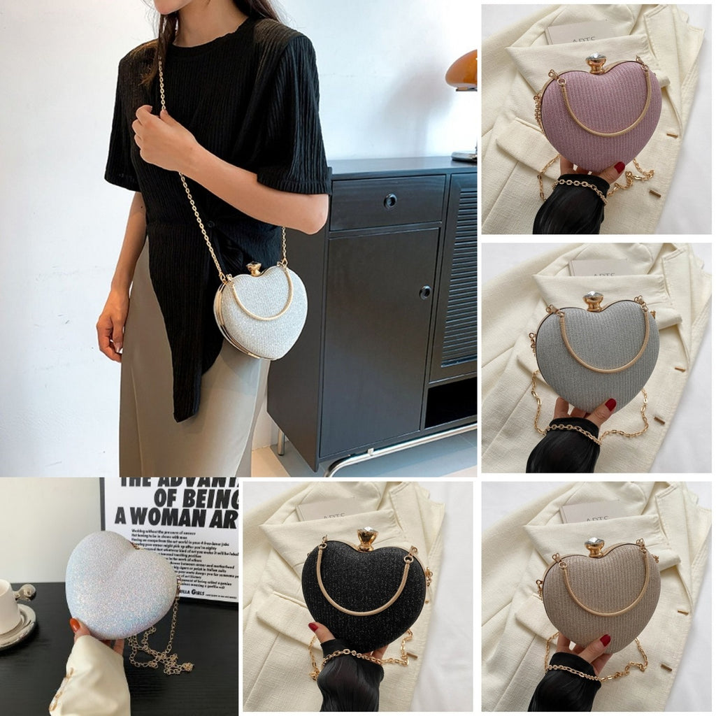 Evening Clutch Bag Women Bag Shiny Handbag Heart Shape Metal Clutches Bag Fashion Chain Shoulder Crossbody Bag Luxury Lady Purse Valentines Day Outfit - 𝓢𝓱𝓸𝓹𝓵𝓮𝓬𝔂